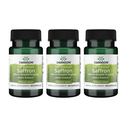 Swanson Full Spectrum Saffron - Whole Ground Stigmas | 60 Veggie Capsules (15mg) - 3 Pack
