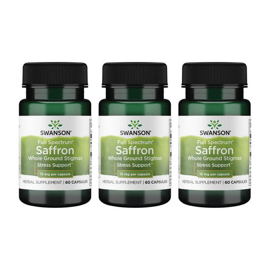 Swanson Full Spectrum Saffron - Whole Ground Stigmas | 60 Veggie Capsules (15mg) - 3 Pack BritishVita | Premium UK Vitamins & Wellness Supplements