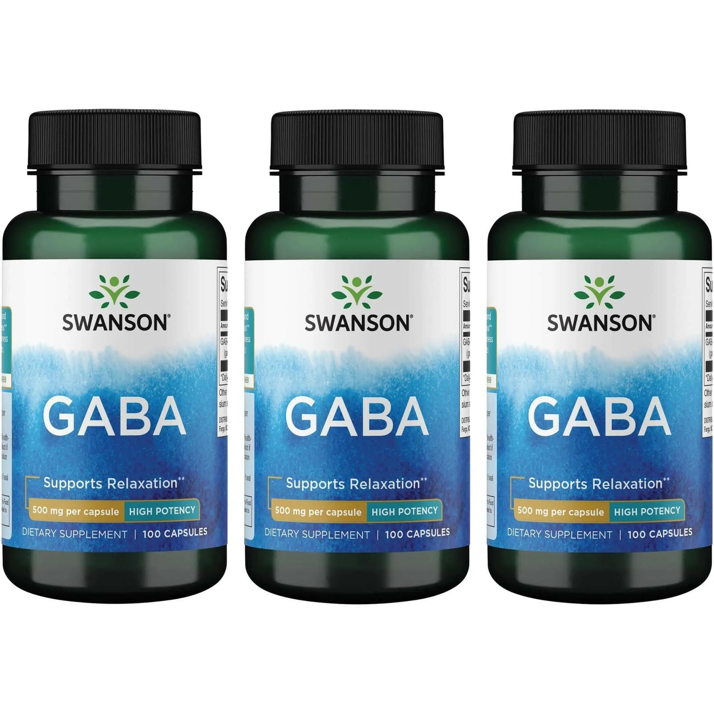 Swanson GABA - Calm & Restful Sleep Support (500mg, 100 caps) - 3 Pack