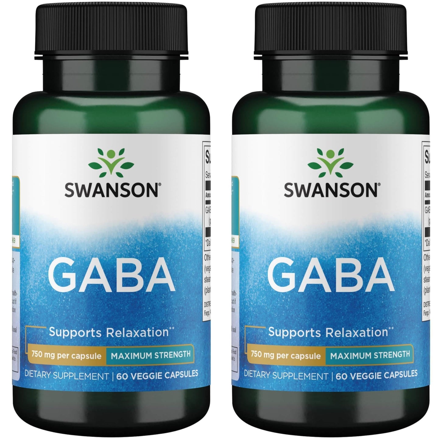 Swanson GABA 750 mg Maximum Strength – 60 Veg Capsules (2 Pack)