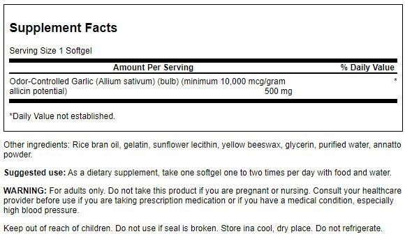 Swanson Garlic 500 mg - 60 Softgels | Cardiovascular & Immune Support