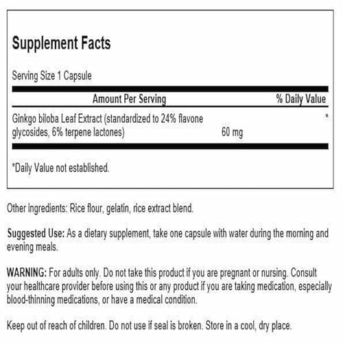Swanson Ginkgo Biloba Extract 24% 60 mg – 240 Capsules | Cognitive Support