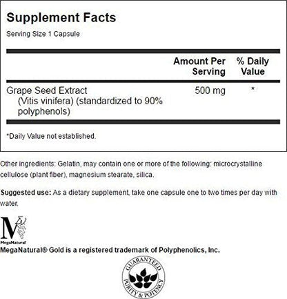 Swanson Grape Seed Extract - Standardized 9% Polyphenols, 500mg | 60 Caps