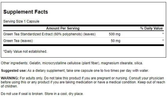 Swanson Green Tea Extract 500 mg | 60 Capsules | Antioxidant & Immune Support