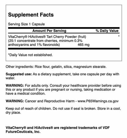 Swanson HiActives Tart Cherry – Natural Joint Health & Mobility Support (60 Capsules, 465 mg Each)