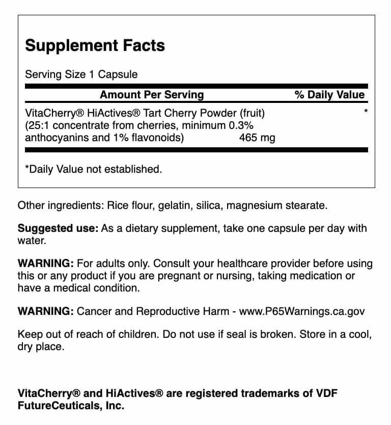 Swanson HiActives Tart Cherry - Natural Joint Health Supplement for Mobility & Flexibility (60 Capsules, 2 Pack, 465mg per Capsule)