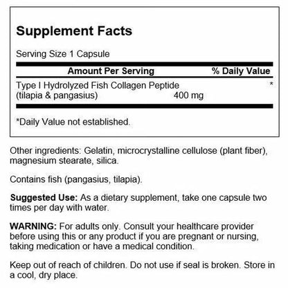 Swanson Hydrolyzed Fish Collagen Type I 400 mg - 60 Capsules (2-Pack)