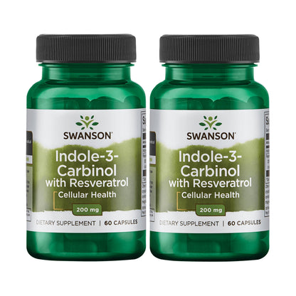 Swanson Indole-3-Carbinol with Resveratrol - I3C Supplement 60 Capsules (200mg) - 2 Pack