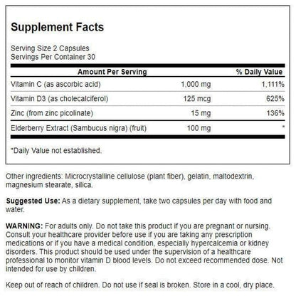 Swanson High Potency Ultimate Immune Defense with C, D, Zinc & Elderberry 60 Caps