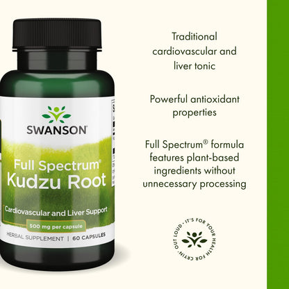 Swanson Full Spectrum Kudzu Root – Herbal Supplement for Heart & Liver Health – May Support Blood Pressure & Cholesterol – 60 Capsules 500 mg – 2 Pack