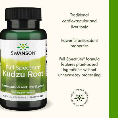 Swanson Full Spectrum Kudzu Root – Heart & Liver Health Support (60 Capsules, 500mg) – 3 Pack