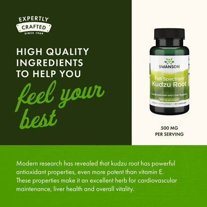 Swanson Full Spectrum Kudzu Root – Herbal Supplement for Heart & Liver Health – May Support Blood Pressure & Cholesterol – 60 Capsules 500 mg – 2 Pack