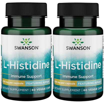 Swanson L-Histidine with Ajipure 500 mg - 60 Veg Caps (2 Pack)