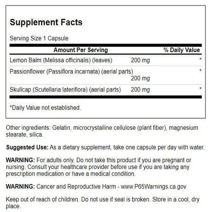Swanson Lemon Balm Passion Flower Skullcap Complex - 180 Capsules