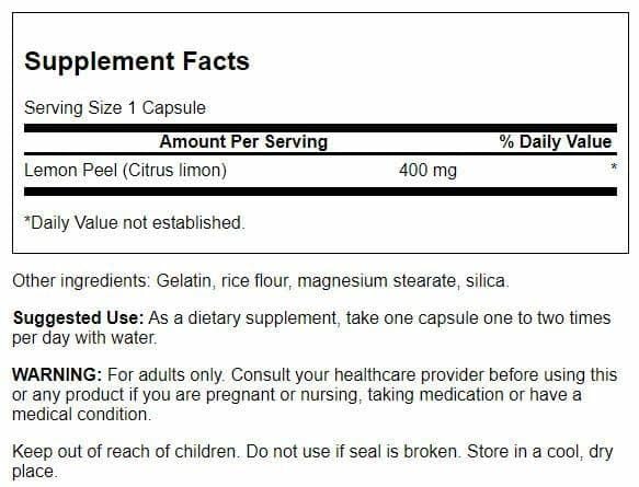 Swanson Full Spectrum Lemon Peel 400 Milligrams | 60 Capsules