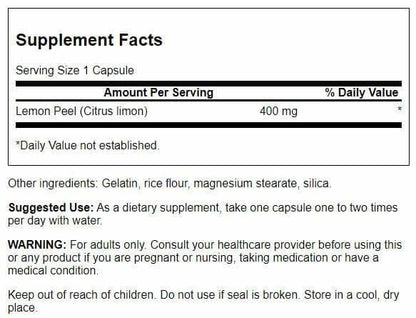 Swanson Full Spectrum Lemon Peel 400 Milligrams | 60 Capsules