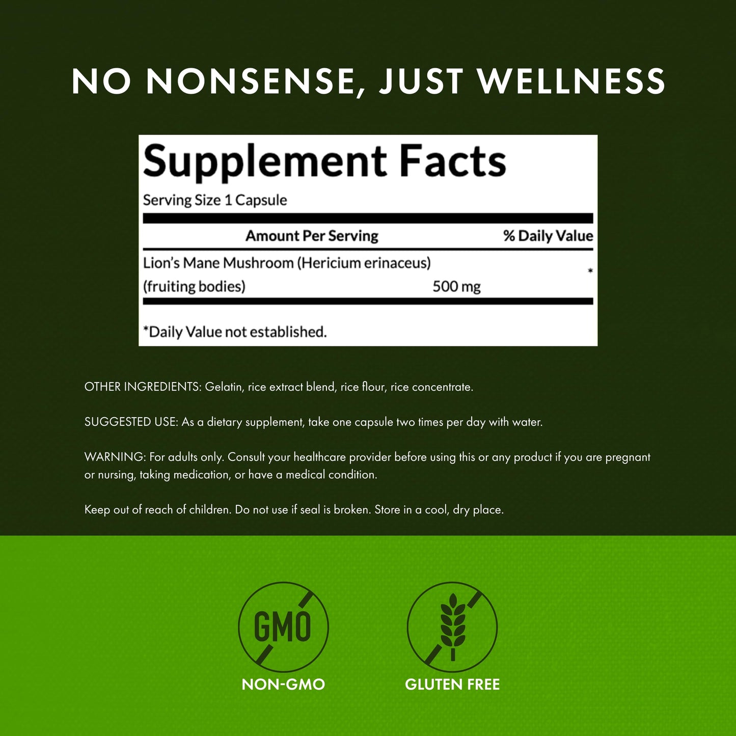 Swanson Full Spectrum Lion's Mane – Brain Health, Memory & Focus (60 Capsules, 2 Pack) Gluten-Free & Non-GMO