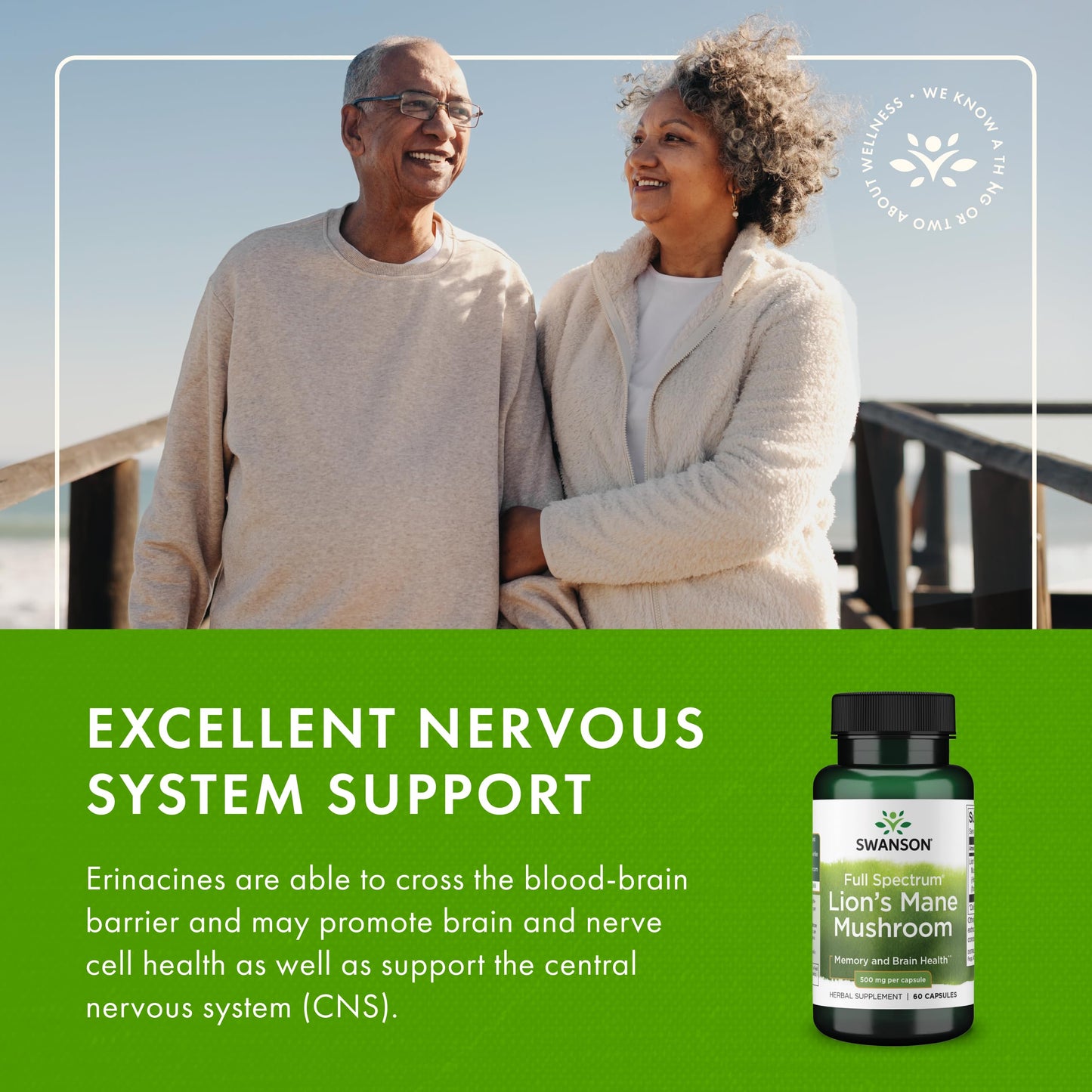 Swanson Full Spectrum Lion's Mane – Brain Health, Memory & Focus (60 Capsules, 2 Pack) Gluten-Free & Non-GMO