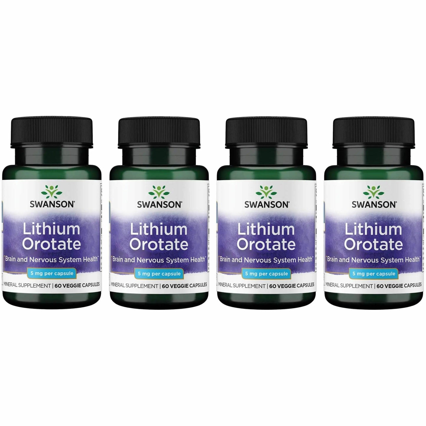Swanson Lithium Orotate - Mood & Memory Support, 5 mg, 60 Veggie Caps (4 Pack)