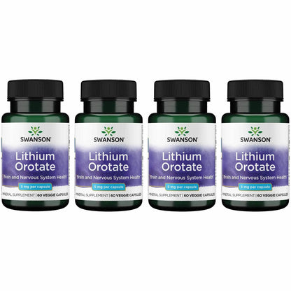 Swanson Lithium Orotate - Mood & Memory Support, 5 mg, 60 Veggie Caps (4 Pack)
