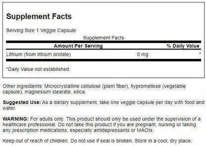 Swanson Lithium Orotate - Mood & Memory Support, 5 mg, 60 Veggie Caps (4 Pack)