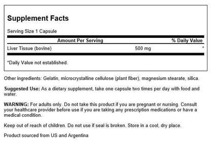 Swanson Liver Glandular 500 Milligrams - 60 Capsules