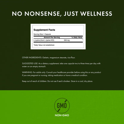 Swanson Free Form L-Lysine 500 mg – 300 Capsules | Stress Support & Nervous System Health
