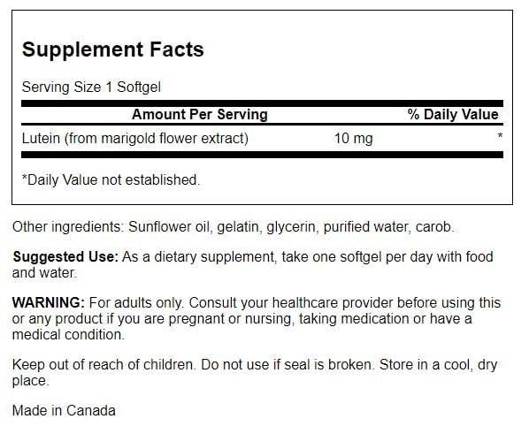 Swanson Lutein 10 Milligrams 60 Sgels | Vision Support