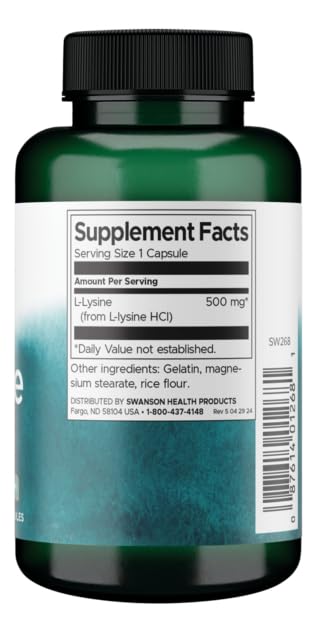 Swanson Amino Acid Free-Form L-Lysine 500 mg - 100 Capsules