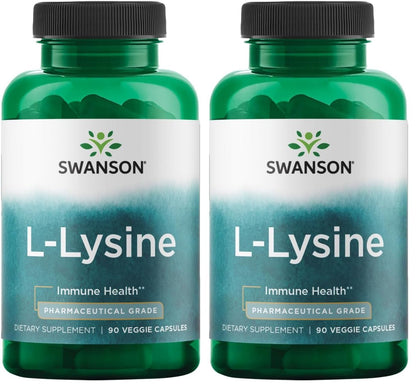 Swanson Ajipure L-Lysine 500 mg Pharmaceutical Grade – 90 Veg Capsules (Pack of 2)