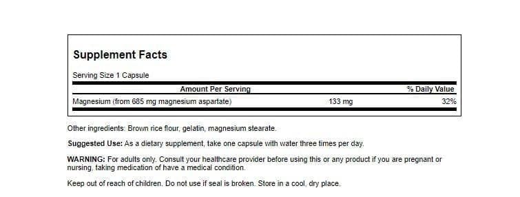 Swanson Magnesium Aspartate 685 mg 90 Caps (2 Pack) – Magnesium Supplement