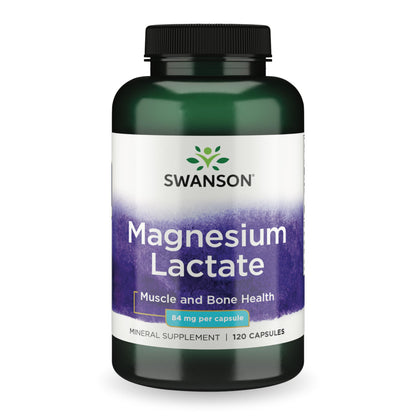 Swanson Magnesium Lactate (84 mg) - Lactose-Free Mineral Supplement, 120 Capsules