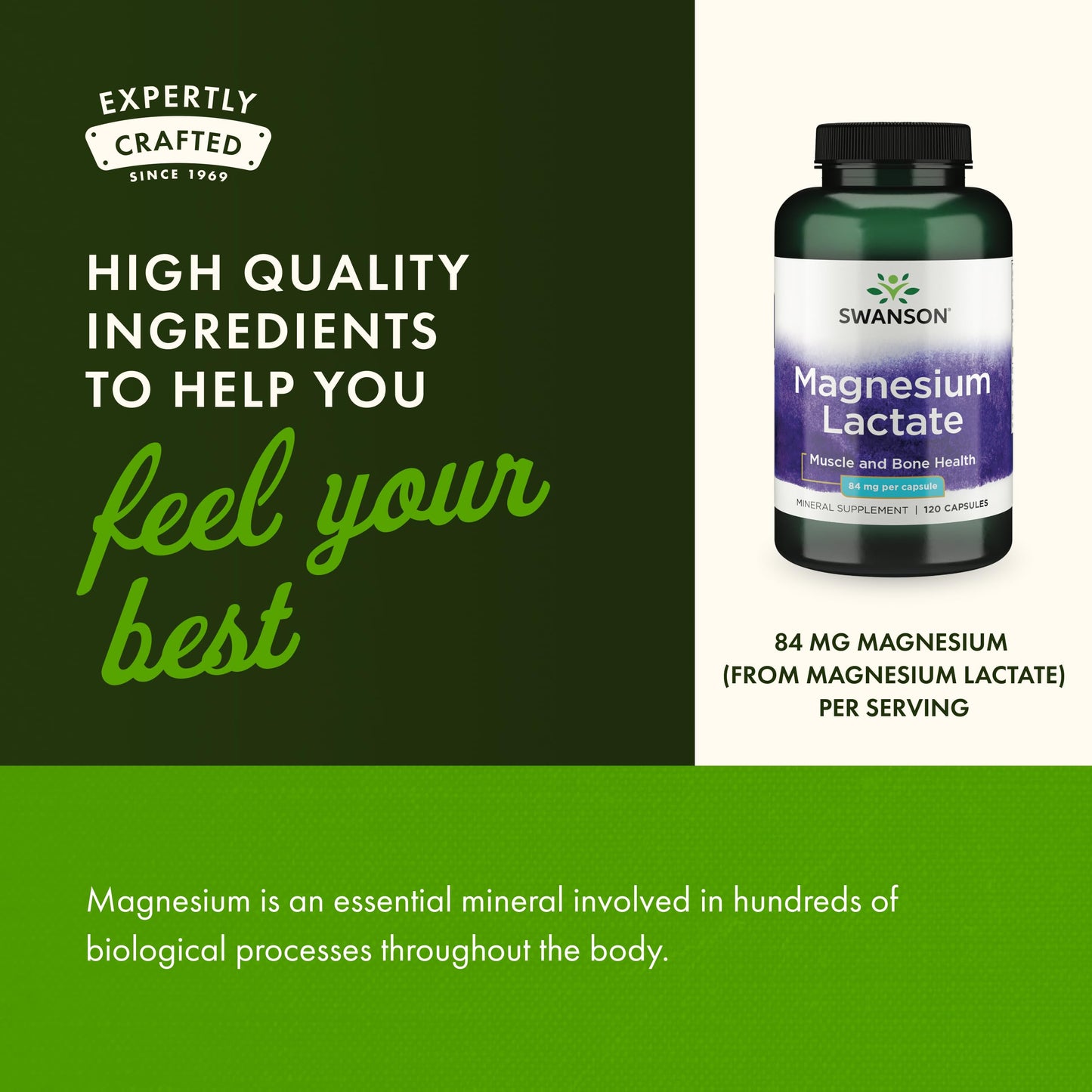 Swanson Magnesium Lactate (84 mg) - Lactose-Free Mineral Supplement, 120 Capsules