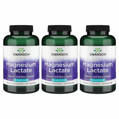 Swanson Magnesium Lactate – Gentle Lactate Magnesium for Muscle & Bone Support | 3 Pack BritishVita | Premium UK Vitamins & Wellness Supplements