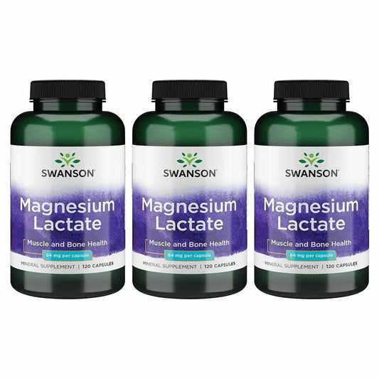 Swanson Magnesium Lactate – Gentle Lactate Magnesium for Muscle & Bone Support | 3 Pack BritishVita | Premium UK Vitamins & Wellness Supplements