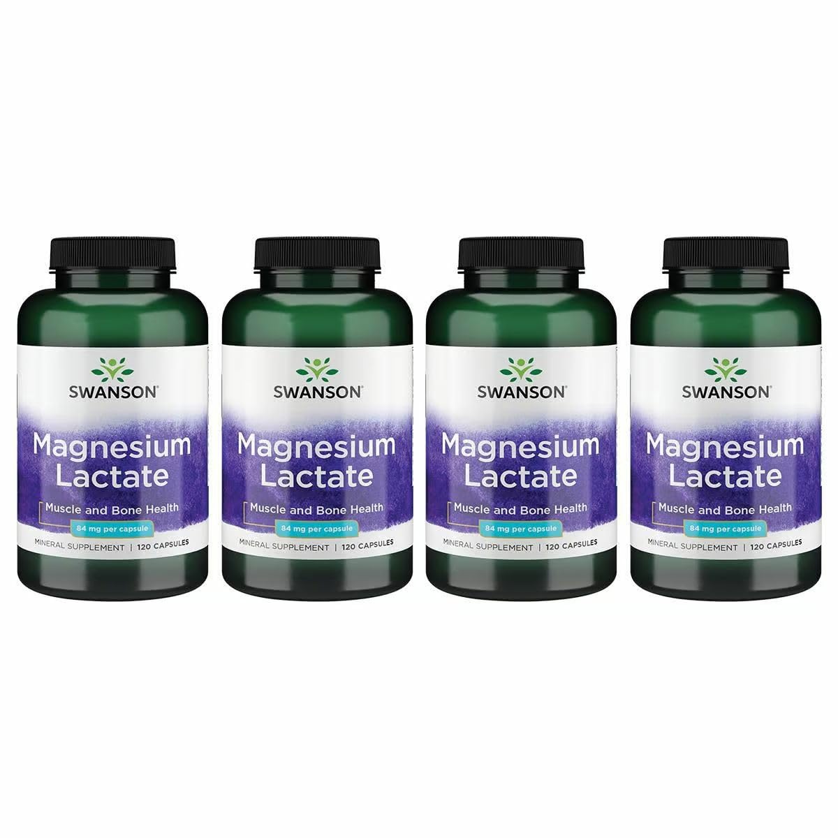 Swanson Magnesium Lactate - Lactose-Free Magnesium with Gentle Absorption | 4-Pack (480 capsules)