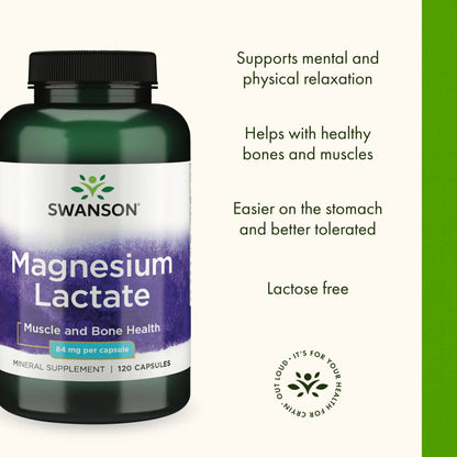 Swanson Magnesium Lactate – Gentle Lactate Magnesium for Muscle & Bone Support | 3 Pack BritishVita | Premium UK Vitamins & Wellness Supplements
