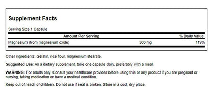 Swanson Magnesium Oxide 500 mg 100 Caps – Supports Muscles, Bones & Health