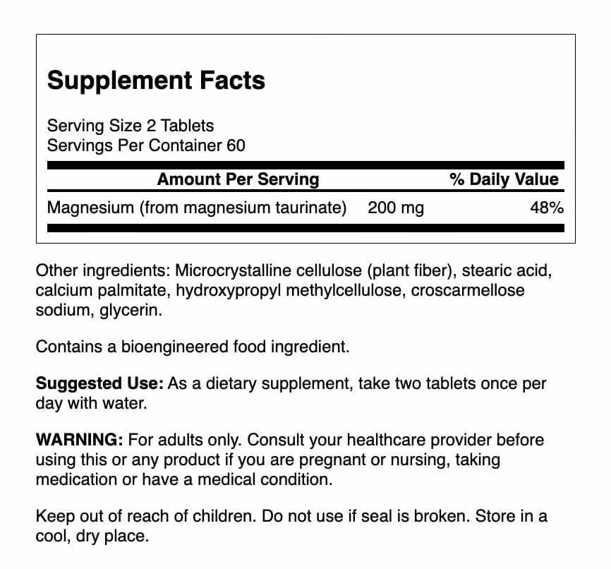 Swanson Magnesium Taurate - 100 mg Mg & Taurine Supplement (120 Tablets) - 2 Pack