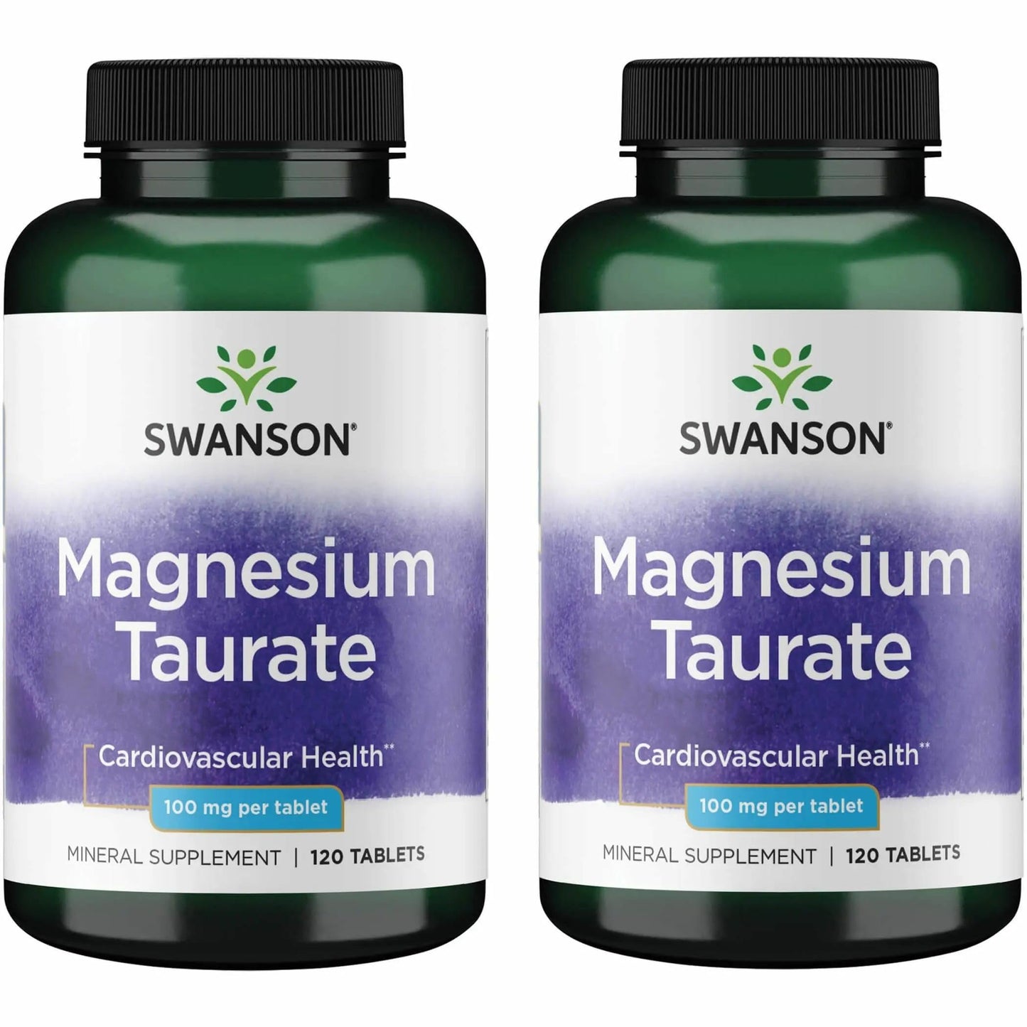 Swanson Magnesium Taurate - 100 mg Mg & Taurine Supplement (120 Tablets) - 2 Pack