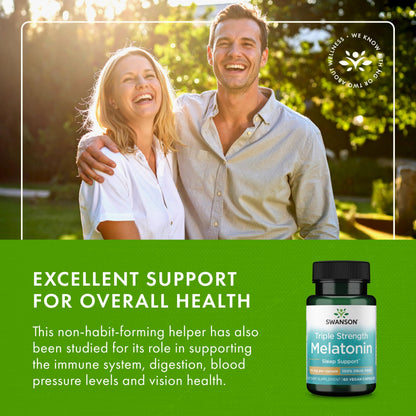 Swanson Triple Strength Melatonin 10mg - Sleep Support (Pack of 2, 60 Capsules)