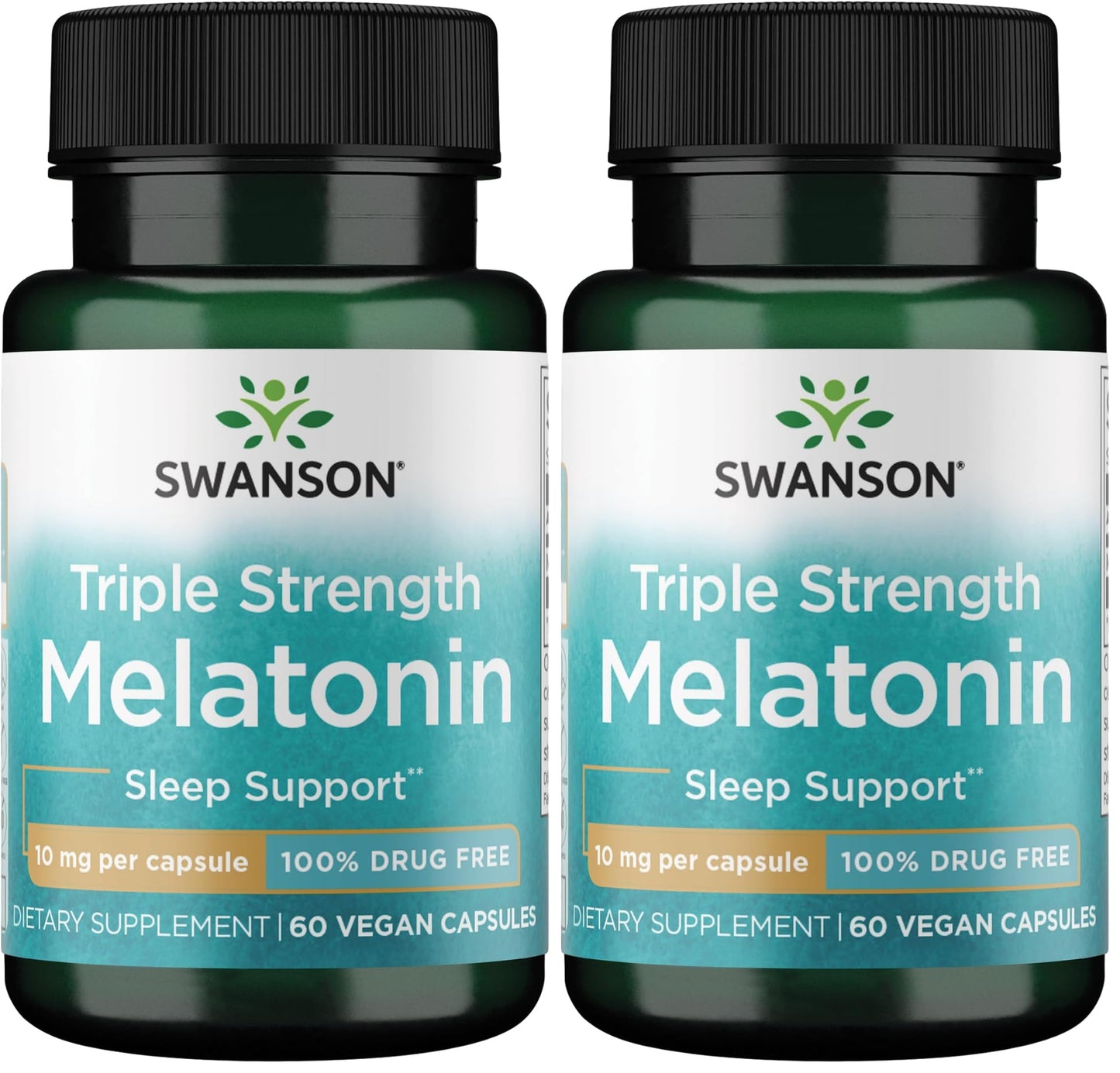 Swanson Triple Strength Melatonin 10mg - Sleep Support (Pack of 2, 60 Capsules)