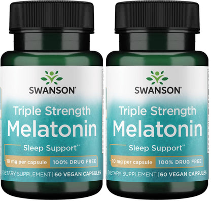 Swanson Triple Strength Melatonin 10mg - Sleep Support (Pack of 2, 60 Capsules)