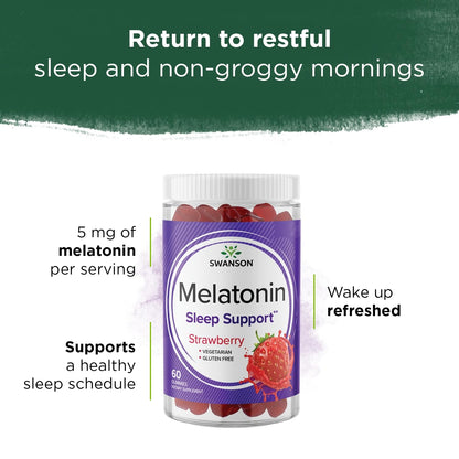 Swanson Melatonin Gummies Strawberry 2.5 mg – 60 Gummies (3 Pack) | Sleep Support