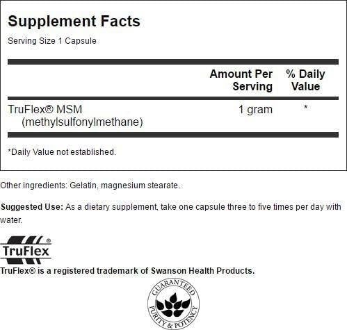 Swanson MSM 1000 Milligrams 120 Capsules - Joint Support & Skin Health
