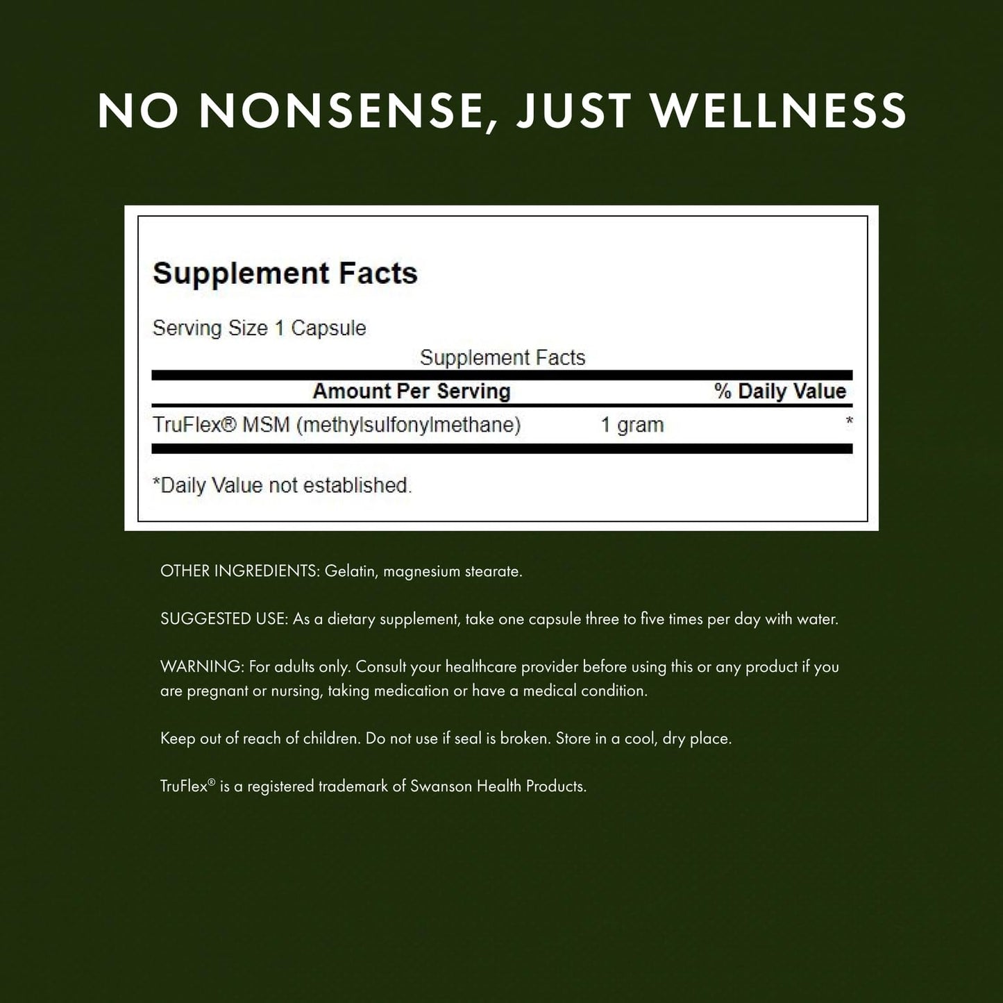 Swanson MSM 1000mg 240 Capsules - Joint Health & Mobility (2 Pack)
