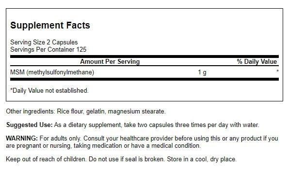 Swanson MSM 500 mg - 250 Capsules | Joint Health & Mobility