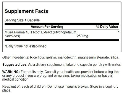 Swanson Muira Puama (10:1) 250 mg – 60 Capsules | Sexual Health & Virility Support