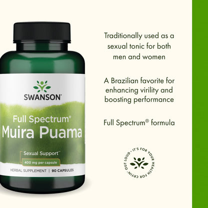 Swanson Muira Puama Root 400 mg – 90 Capsules (3 Pack) – Sexual Health & Libido Support