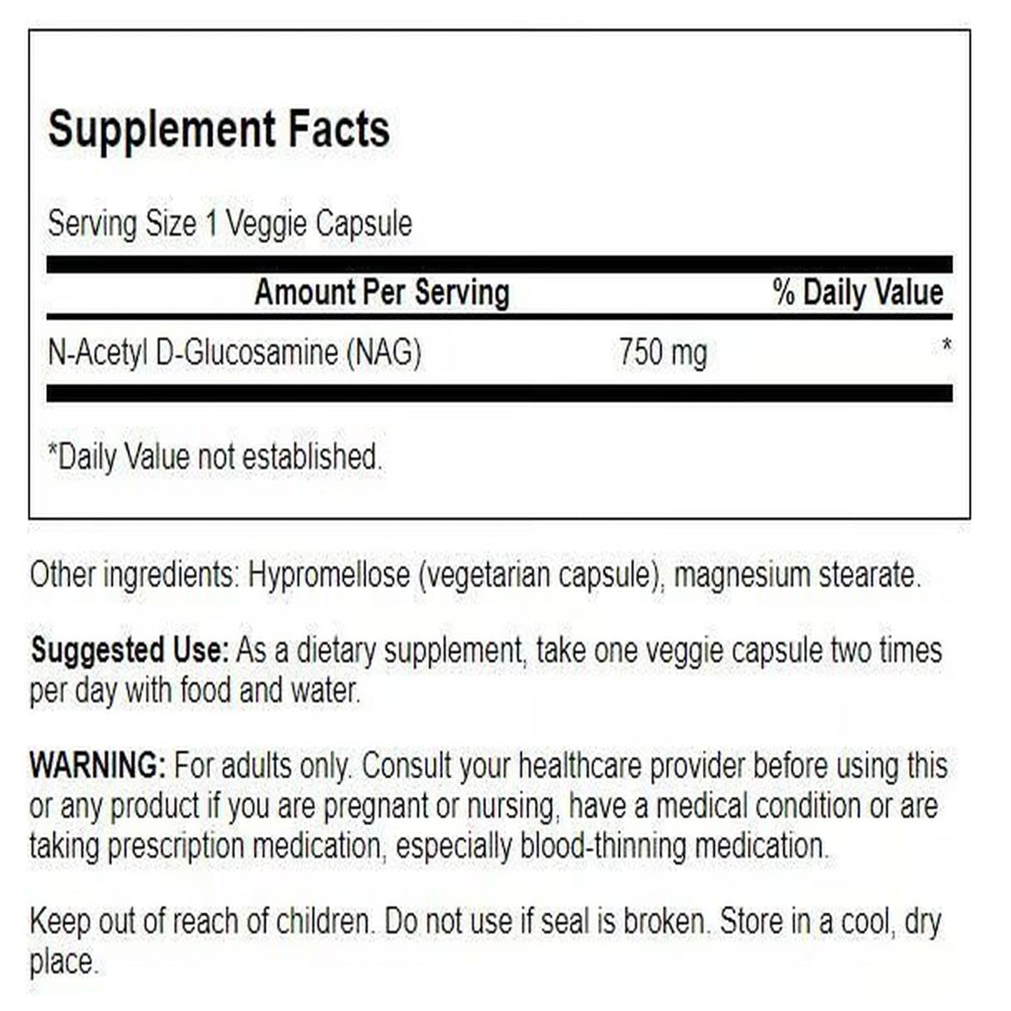 Swanson N-Acetyl D-Glucosamine - Joint Support & GI Health | 60 Veggie Capsules, 750 mg Each